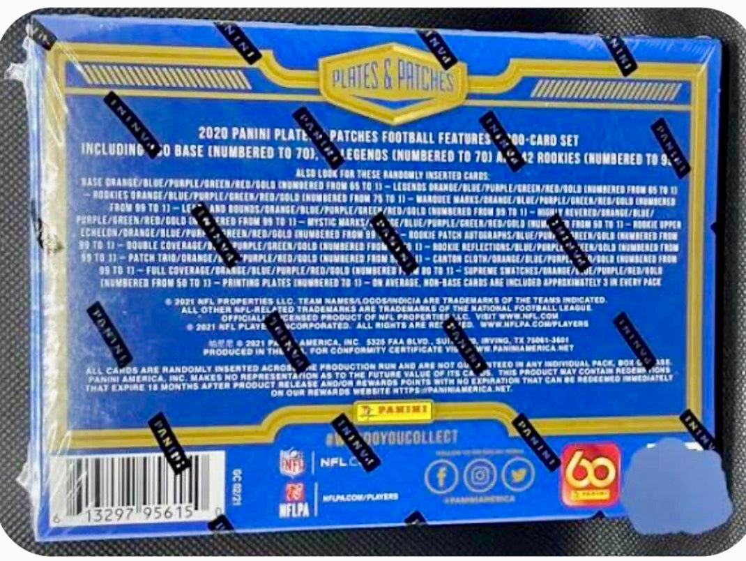 2020-21 Panini Plates & Patches NFL Cards Hobby Box